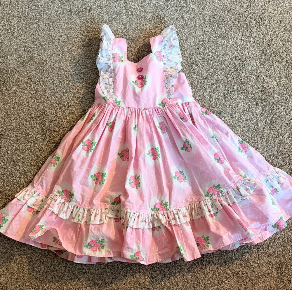 Eleanor Rose Dress Pink Roses Twirl Size 7-8 Girls Vintage Inspired